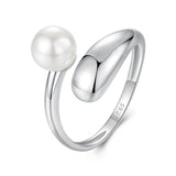 Solid 925 Silver Chunky Open Twist Stackable White Gold Plated Pearl Rings