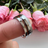Rosewood Inlay Polished Brushed Finish Tungsten Flat Ring For Men Women