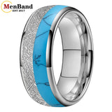 White Meteorite Block-like Turquoise Inlay 6/8MM Tungsten Rings for Men And Women