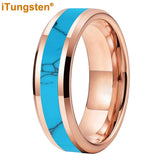 Blocky Turquoise Inlay Polished Bevel Edges Tungsten Carbide Rings for Men Women