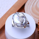 Vine Leaf Design Big Baroque White Blue Pearl Silver Gold Color Rings