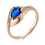 Superb Sparkling Blue AAA Zircon Crystals Filled 14K Rose Gold Luxury Rings - Vintage Party Daily Fine Jewellery