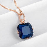 Admirable Rolled 14K Rose Gold Big Square Dark Blue AAA Zircon Crystal Necklace For Women - Fashion Jewellery