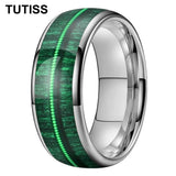 Dome Polishing Inlaid Green Wood Guitar String 6/8mm Men's Women's Tungsten Rings