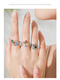 Fashion Silver 12 Month Birthday AAAA Lab Created Diamond Adjustable Chain Rings