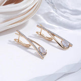 Attractive Water Drop 14K Filled Rose Gold AAA Zircon Diamonds Long Shiny Crystals Trendy Clip Earrings