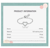 Simple Romantic Hearts AAAA Lab Created Diamond Silver Link Chain Ring