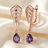 Elegant 14 Karat Gold Filled Shiny Purple AAA Zircon Diamonds Drop Earrings