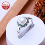 Bohemian Natural Freshwater Pearl Green AAA Zircons Crystals Silver Rings