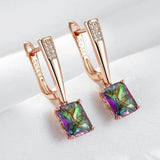 Amazing 14K Rolled Rose Gold Square Colorful AAA Zircon Crystals Long Drop Earrings - Luxury Fashion Jewellery