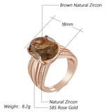 Unique Big Oval Brown AAA Zircon Crystal 14K Rolled Gold Ring High Quality Jewellery