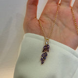 14K Rolled Gold Drop Purple AAA Zircon Crystals Leaf-Shaped Fashion Luxury Necklace
