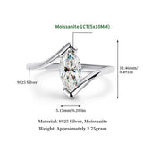 GRA Certified 5x10mm Marquise Cut Moissanite Diamond Solitaire Rings, 925 Sterling Silver Wedding Fine Jewellery