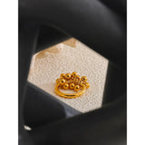 18K Gold Plated High Quality Stainless Steel Metal Layered Round Beads Charming Ring