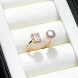 Elegant Real 925 Silver Freshwater Pearl Ring with AAA Zircon Diamonds