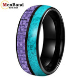 Dome Double Groove Inlaid Purple Carbon Fiber Turquoise Men and Women Tungsten Rings