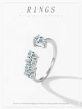 Elegant 925 Sterling Silver Pear shape AAAA Lab Created Diamonds Open Rings