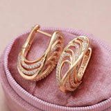 Luxury Glossy Hollow Wave Texture Elegant 14K Filled Rose Gold AAA Zircon Diamonds Clip Earrings, Fine Jewellery