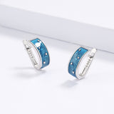 High Quality Handmade Enamel Blue Epoxy Silver Earrings