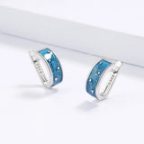 High Quality Handmade Enamel Blue Epoxy Silver Earrings