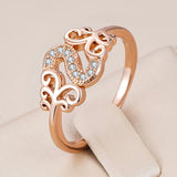 Crystal Flower Design Fashion 14K Rolled Rose Gold AAA Zircon Diamonds Rings for Women - Vintage Fine Jewellery