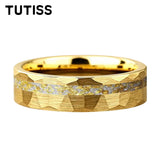 6/8mm Hammered Offset Groove Inlaid Moonstone Gold Foil Tungsten Carbide Rings