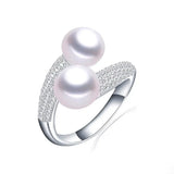 Double white pink purple black Freshwater Pearl AAA Zircon Diamonds Silver Rings