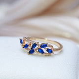 14K Gold Filled Leaf Shape Blue AAA Zircon Crystals Full Paved Multipurpose Fashion Rings