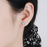 Princess Cut 0.5, 1, 2CT Moissanite Diamonds Rhodium Plated Silver D Color Stud Earrings