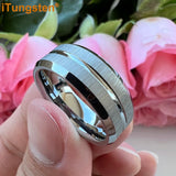 New Grooved Brushed Beveled Finish Classic Tungsten Carbide Rings for Men Women