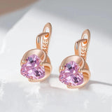 New Arrival Rolled 14K Rose Gold Geometric AAA Pink Zircon Crystal Small Earrings - Shiny Party Jewellery