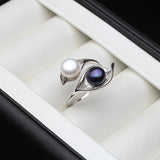 Excellent White/Black/Pink/Purple Natural Double Pearl Silver 925 Rings