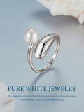 Solid 925 Silver Chunky Open Twist Stackable White Gold Plated Pearl Rings