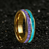 Dome Double Groove Inlaid Purple Carbon Fiber Turquoise Men and Women Tungsten Rings