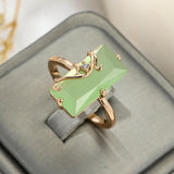 14 Karat Filled Gold Fog Green Square AAA Zircon Crystal High Quality Rings For Women