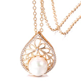 Luxury Water Drop Rolled 14K Rose Gold AAA Zircon Diamonds Pearl Necklace for Women -  Charming Fine Jewellery