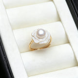 Luxury Flower Design 925 Silver Real Freshwater Pearl Adjustable Ring