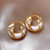 Handmade Vintage Enamel White Red Black  Small Hoop Trendy Gold Plated Earrings