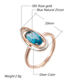 Luxury Oval 14K Rolled Rose Gold Light Blue AAA Zircon Crystal Double Hollow Ring - Vintage Style Party Jewellery