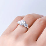Dazzling 3 Stone 3.5CTTW Cushion & Round Cut Moissanite Diamonds 925 Silver Engagement Wedding Rings For Women