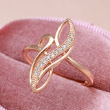 Elegant Geometric Texture 14K Rolled Rose Gold AAA White Zircon Diamonds Rings For Women - Fashion Fine Jewellery