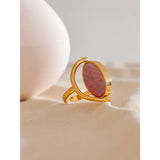 18K Gold Plated Exquisite Stainless Steel Natural Stone Shell Rotatable Open Unique Ring