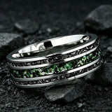 New Style 8mm Moss Agate & Meteorite Silver Tungsten Wedding Men Women Rings