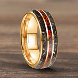 Meteorite Dark Red Dinosaur Bone Chips Inlaid 6/8mm Tungsten Carbide Rings