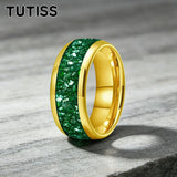 Green Crystal Stone Inlay 10mm Large Size Gold Colour Tungsten Carbide Rings