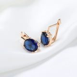 14K Gold Filled Geometric Oval Cut Dark Blue AAA Zircon Crystals Clip Elegant Earrings