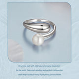 Solid 925 Silver Chunky Open Twist Stackable White Gold Plated Pearl Rings