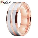 Groove Center Surface and Bevel Polished 6/8mm Tungsten Carbide Men's Women's Rings