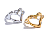 18K Gold Plated Minimalist Stainless Steel Heart Love Hollow Charm Ring