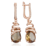 14K Rolled Gold Unique Brown AAA Zircon Crystals Snake Design Dangle Earrings for Women